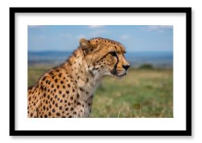 Profile view of a full-length male cheetah captured in the wild