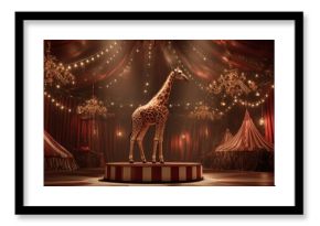 Giraffe at circus stage for action. Generative AI technology.  