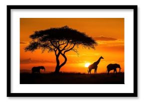 African safari animals at sunset 