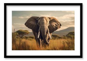 Male Elephant in a Golden Savanna Landscape