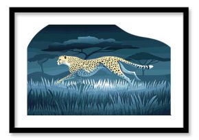 Various animals in EPS and vector formats. Cheetah Running Gracefully Across the African Savanna in Moonlight