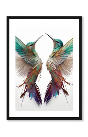 colorful hummingbirds on a white background, generative AI 