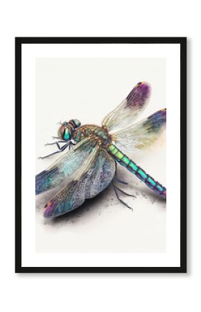 close-up of a coloured dragonfly on a white background. Generative AI 