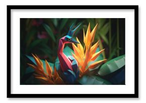 Papierowa dżungla - origami rajski ptak - koncept, opakowanie - Paper jungle - origami bird of paradise - concept, packaging - AI Generated