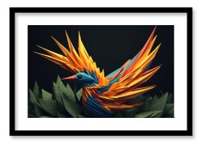 Tropikalny ptak origami, plejada barw - letnia ilustracja - Tropical origami bird, plethora of colors - summer illustration - AI Generated