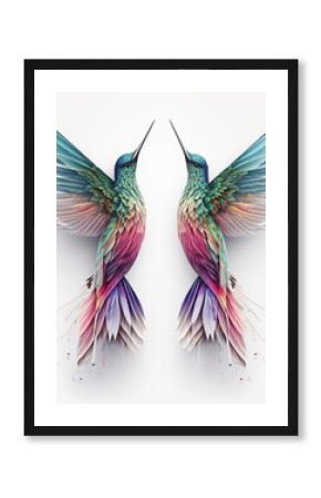 colorful hummingbirds on a white background, generative AI 