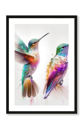 colorful hummingbirds on a white background, generative AI 