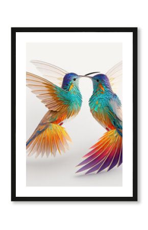 colorful hummingbirds on a white background, generative AI 