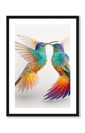 colorful hummingbirds on a white background, generative AI 