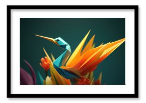 Kolorowy tropikalny rajski ptak z papieru - sztuka orgiami - Colorful tropical bird of paradise made of paper - orgiami art - AI Generated