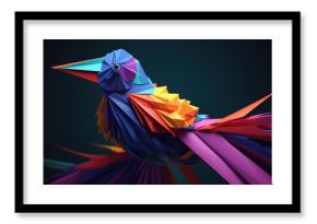 Rajski ptak origami, barwna tropikalna dżungla - ochrona środowiska - Colorful origami 3d bird of paradise - art, wildlife - AI Generated