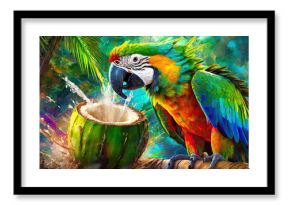 Egzotyczny kolorowy ptak papuga, abstrakcje