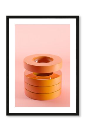 Three dimensional render of stack of orange glossy rings