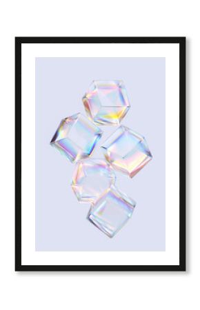 modern abstract geometric shapes for poster design, caustic gradient elements, 3d rendering futuristic glass cubes composition