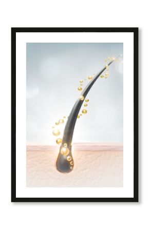 Nourish hair of shampoo or serum. Repair damaged hair concept, 3d rendering.