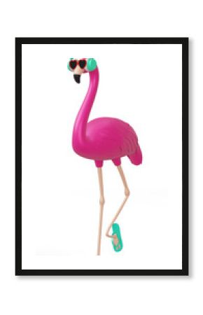 Flamingo with headphone, summer season, 3d rendering