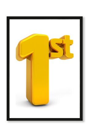 First Place 3d isolated on white background. Winner Number one. First Place 3d. 1st Shiny 3d number made of gold. Trophy for first place. 3d rendering