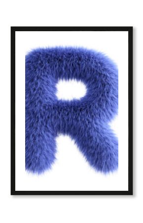 Blue 3D Fluffy Letter R. 3d render illustration isolated on transparent background