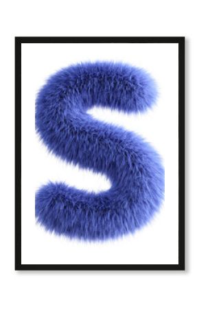 Blue 3D Fluffy Letter S. 3d render illustration isolated on transparent background