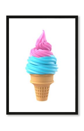 Two color soft ice icecream in waffle cone, png clipart isolated on transparent background