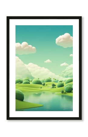 Beautiful view of mountain village, 3d rural landscape background,