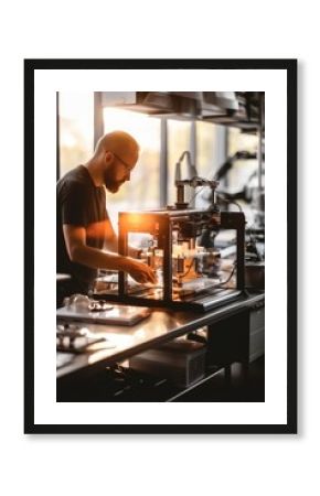 Engineer IT man working with a prototype model on a 3d printer in a laboratory, Using equipment technology and 3d printing, Creativity.