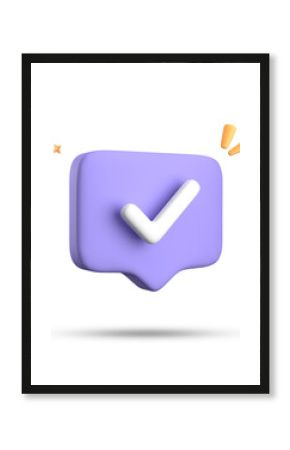 3d rendering of speech bubble with notification icons, 3D pastel chat with checked icon. Set of 3d speak bubble.