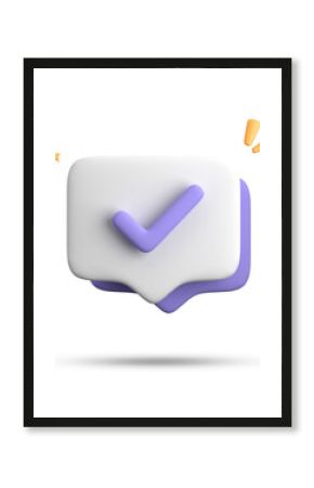 3d rendering of speech bubble with notification icons, 3D pastel chat with checked icon. Set of 3d speak bubble.