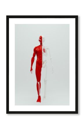 Red white anatomical skeleton muscle human male medical study white background 3d illustration render digital rendering