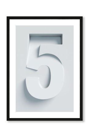 Number 5 slanted 3d font engraved and extruded from the surface