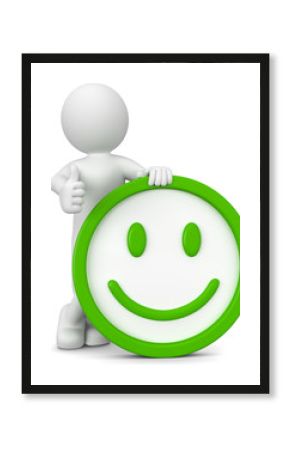 3d Männchen mit sehr guter Laune..Der lächelnde Smiley zeigt die gute Stimmung.