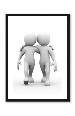 3d friends walking together