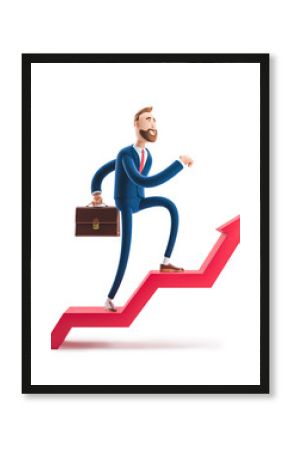 3d illustration. Businessman Billy goes to success. Concept of financial growth. Dashboard with the analysis of finance