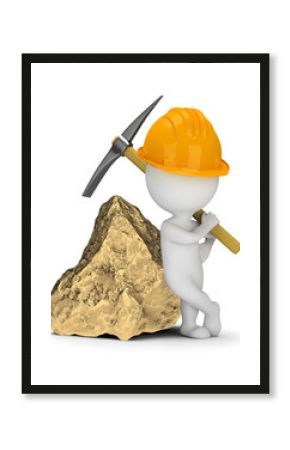 3d small people - miner next to a big gold nugget