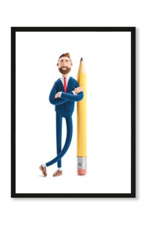 3d illustration. Businessman Billy with a big pencil.