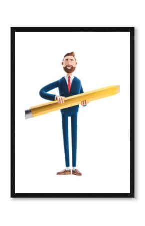 3d illustration. Businessman Billy with a big pencil.
