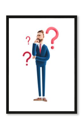 3d illustration. Businessman Billy looking for a solution