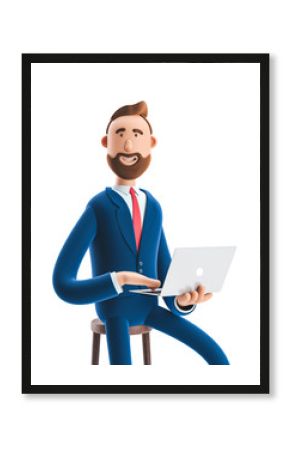 3d illustration. Portrait of a handsome businessman with laptop.