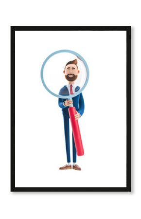 3d illustration. Portrait of a handsome businessman with magnifier.