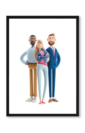 3d illustration. Group of happy business people standing on a white background. Stanley, Emma and Billy.