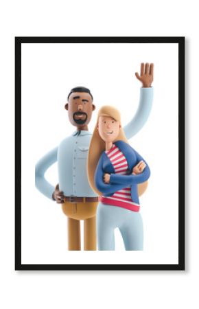 3d illustration. Businessman Stanley and Emma stand on white background.