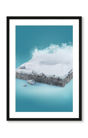 Travel and vacation background. 3d illustration with cut of the ground and the beautiful snow wave. Baby wave isolated on blue.