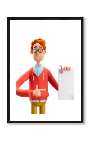 3d illustration. Nerd Larry with document.