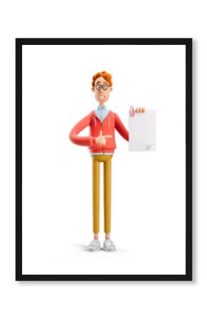 3d illustration. Nerd Larry with document.