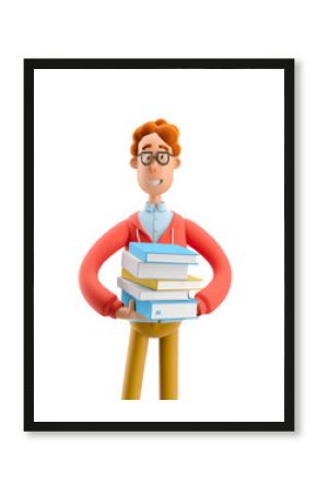 Study and education concept. 3d illustration. Nerd Larry with book.