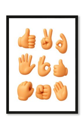 3d gesture icons set featuring thumbs up, peace, okay, and more hand signs