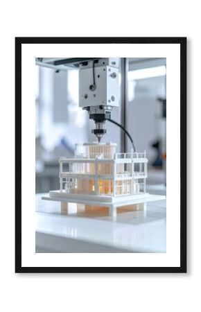 3d printer creating architectural model in modern workshop
