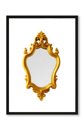 3d Golden Baroque mirror isolated on a white background