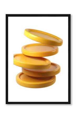 3d finance rendering icon of a stack background, shiny gold coins leaning against a transparent of perfect for investment concept