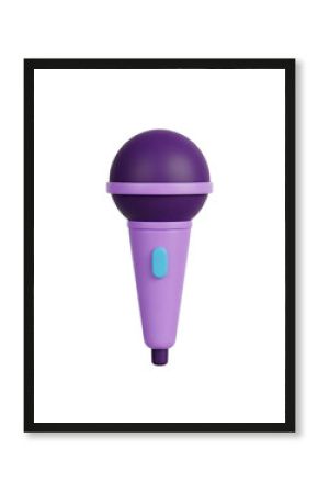 3d icon of purple microphone with a blue button, isolated on transparent background